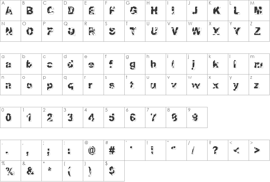 Dystopia font character map preview