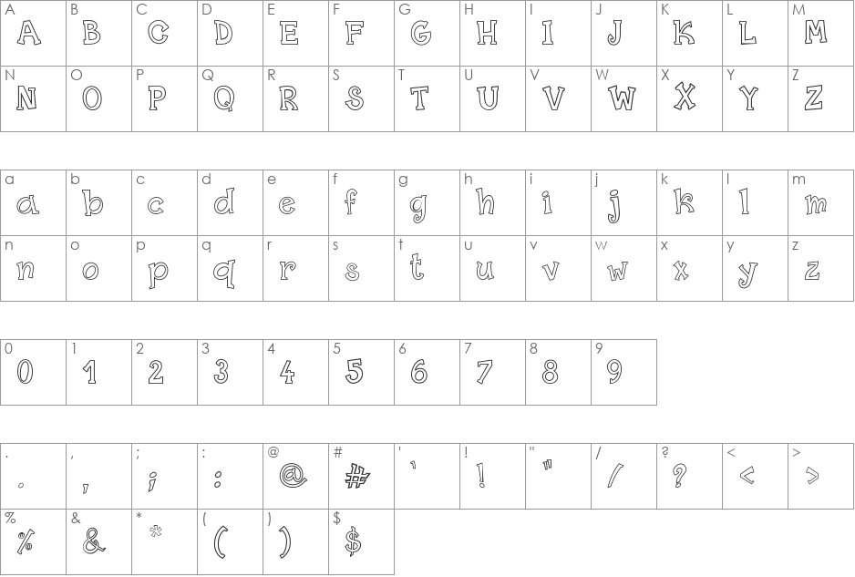dzidziout font character map preview