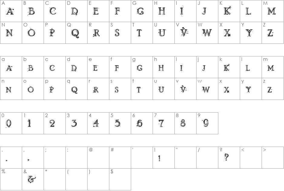 DZR MENTAL font character map preview