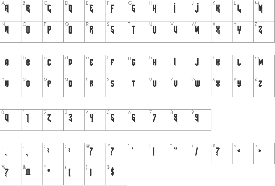 AmazDooMRight font character map preview