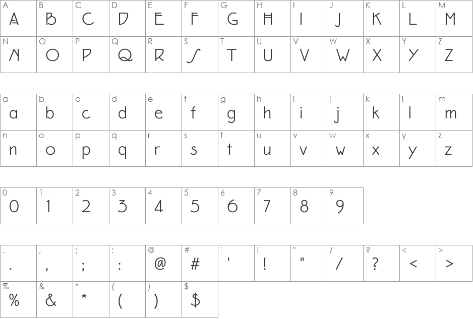 Eaglefeather font character map preview