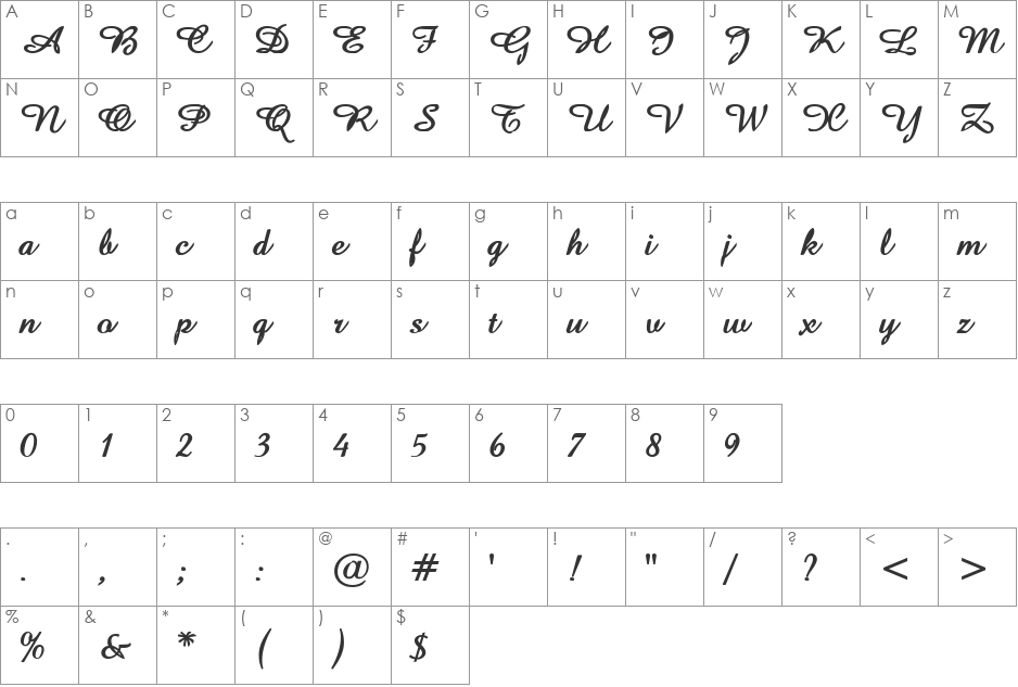 Amaze font character map preview