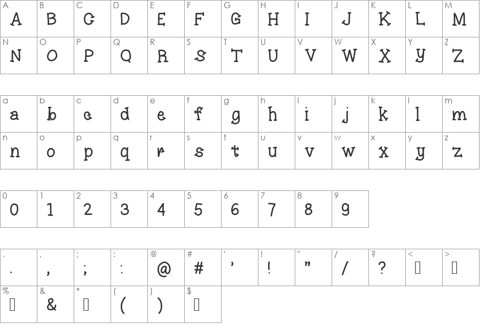 Amaze font character map preview