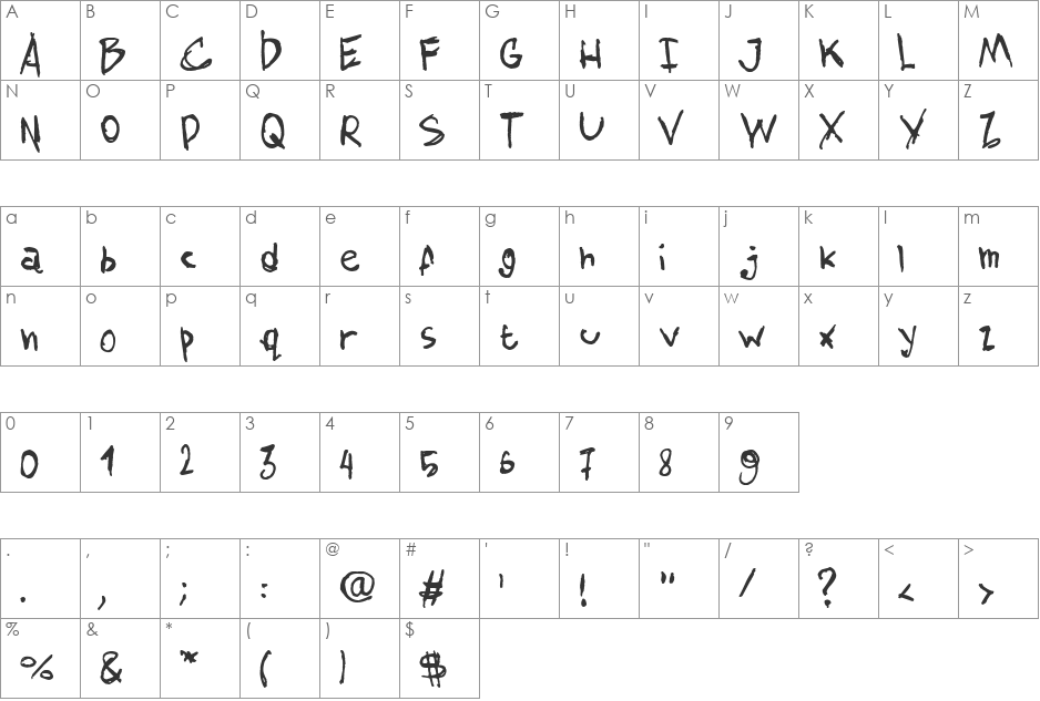 AmazHand_First font character map preview