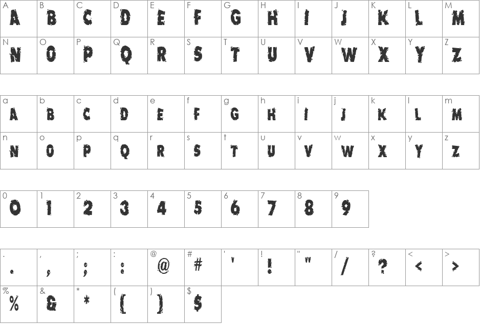 EarthshakerCondensed font character map preview
