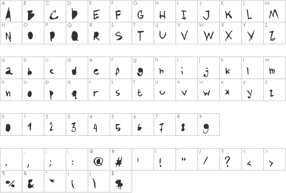 AmazHand_First_Alt font character map preview