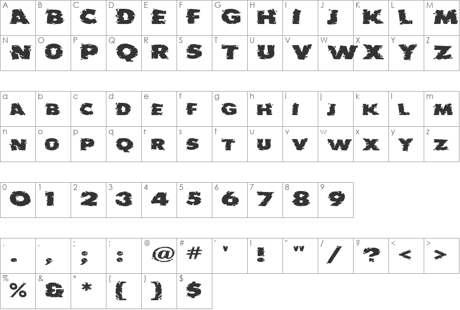EarthshakerExtended font character map preview