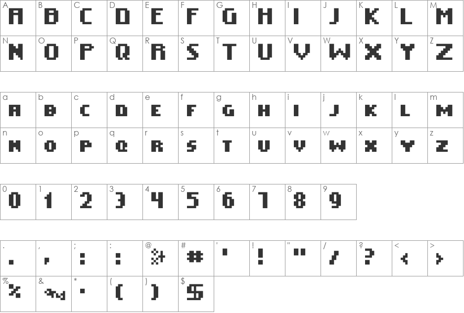 EaseOfUseShadow font character map preview
