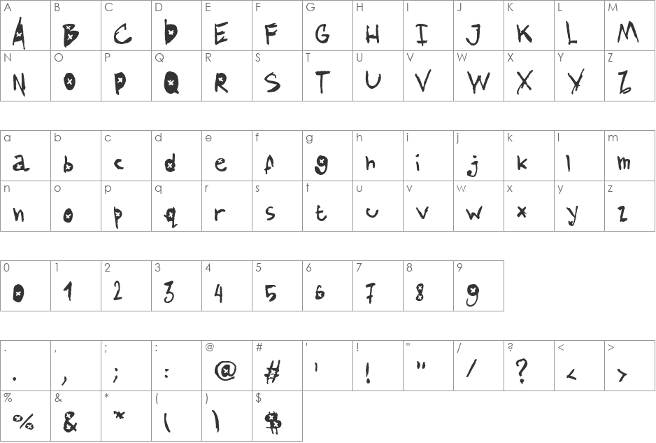 AmazHand_First_Alt_X font character map preview