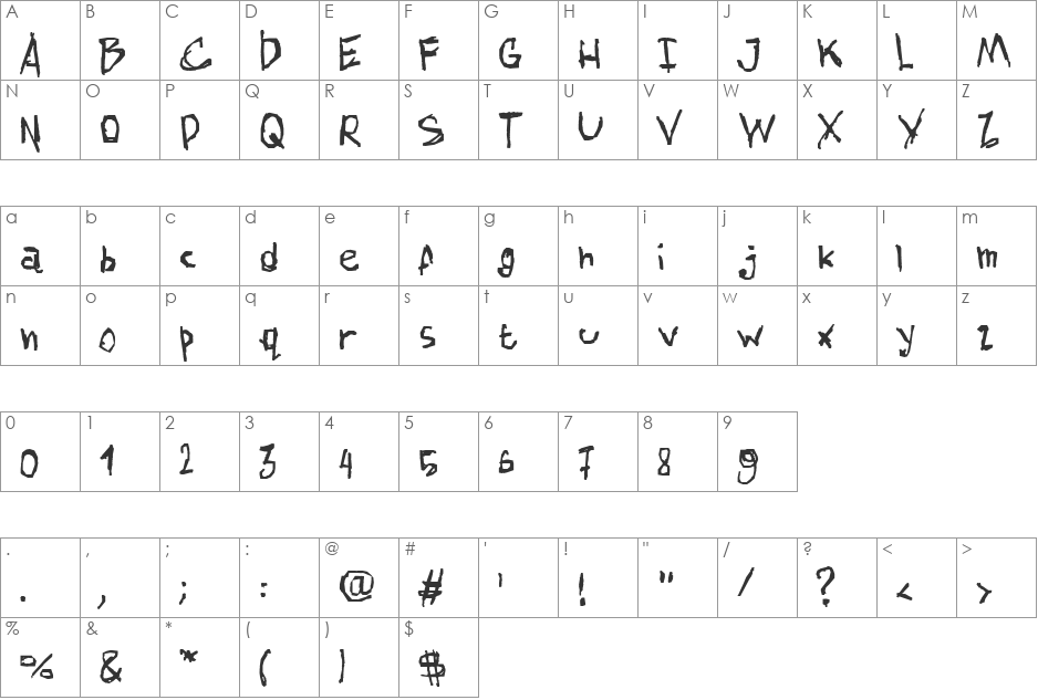 AmazHand_First_Hard font character map preview