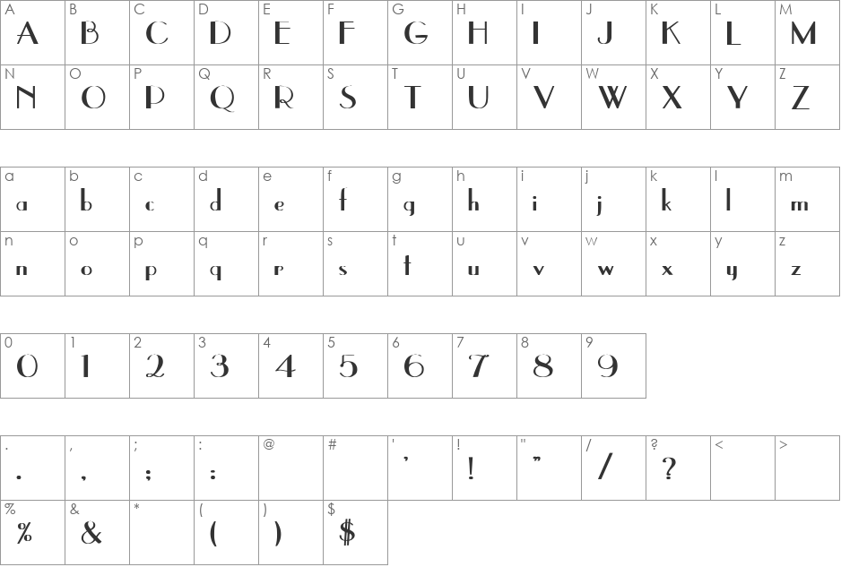 East Side Bold font character map preview