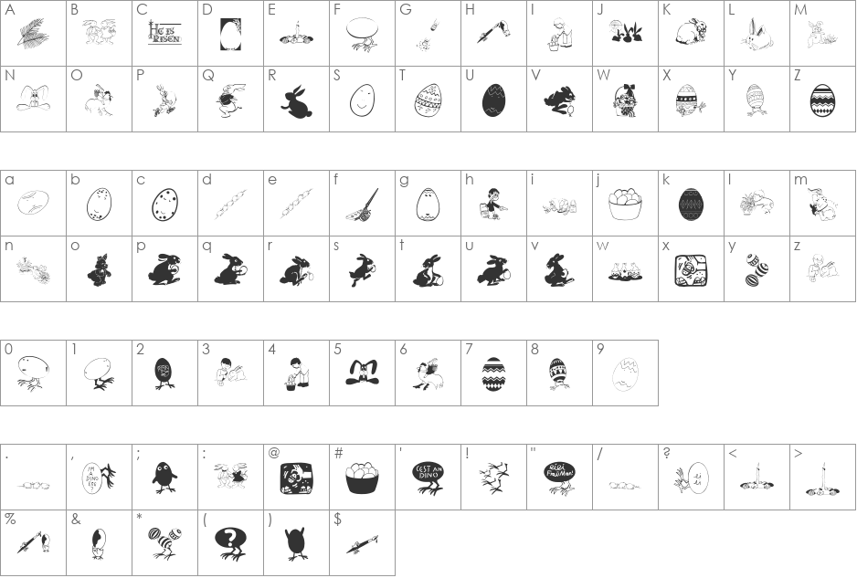 Eastereggs font character map preview