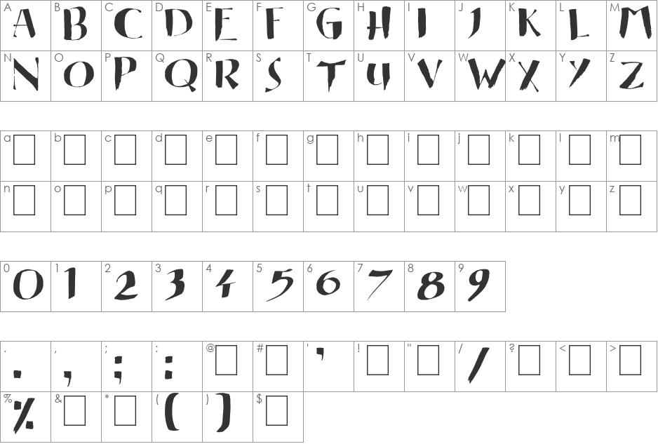 Eastern Brush font character map preview