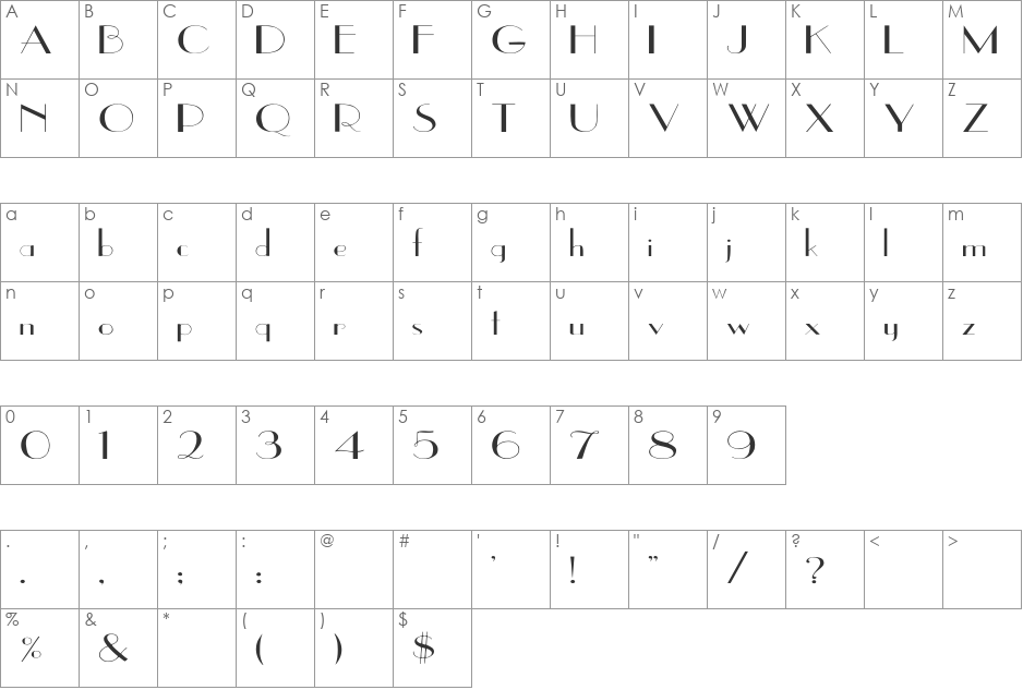 EastSide Wd font character map preview