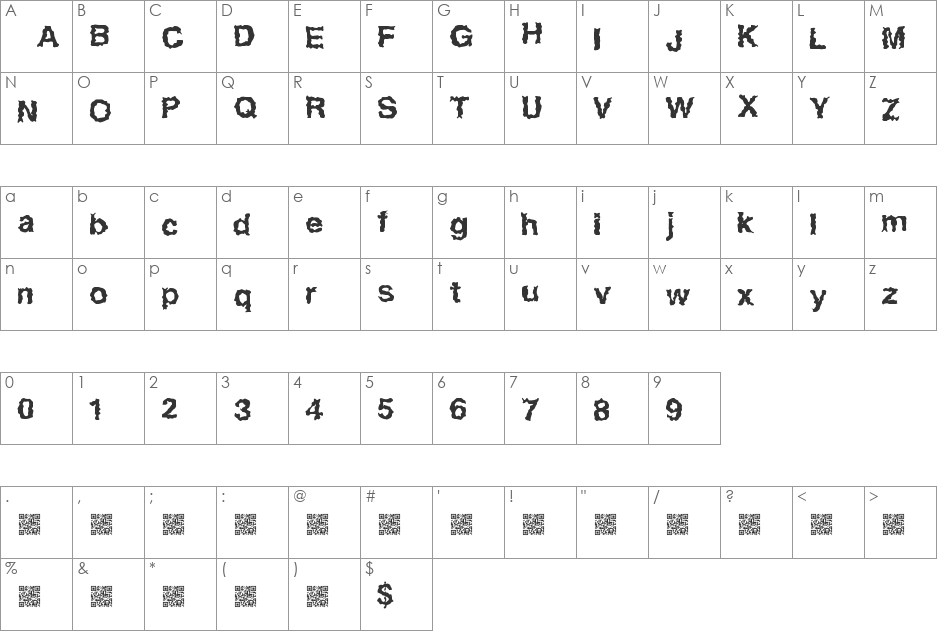 EasyHorror font character map preview