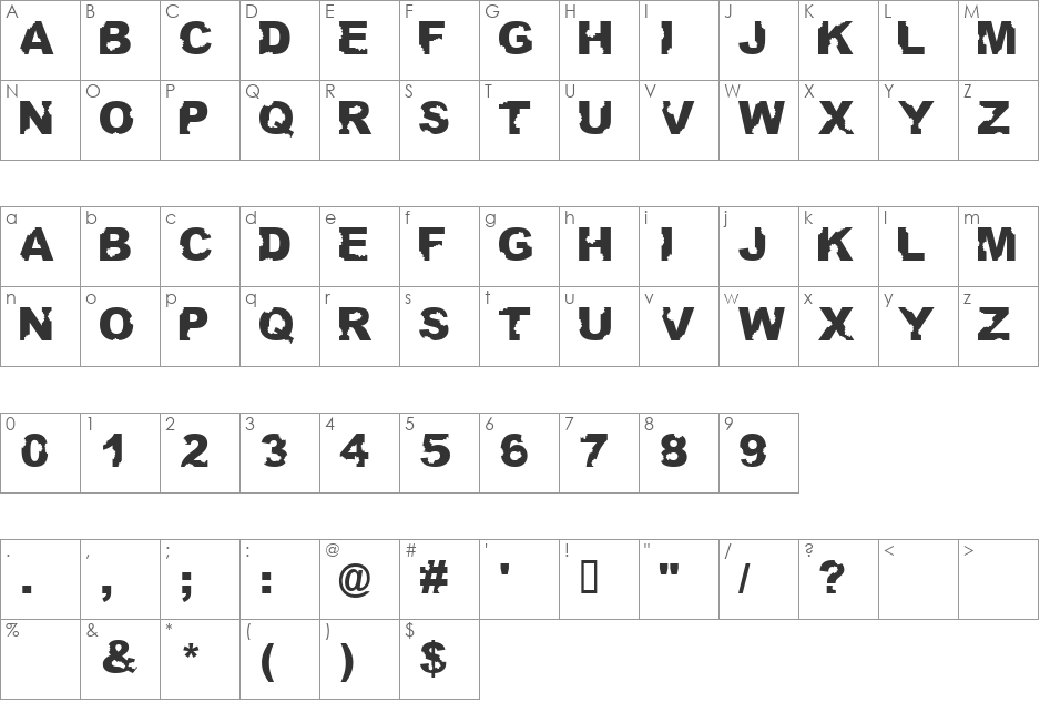 Eathen font character map preview