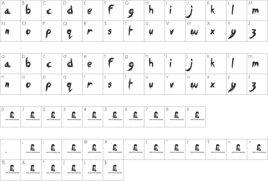 Eating You Alive font character map preview