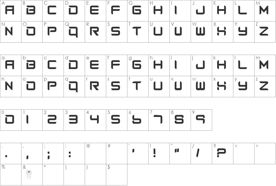 Amazing Spider Man font character map preview