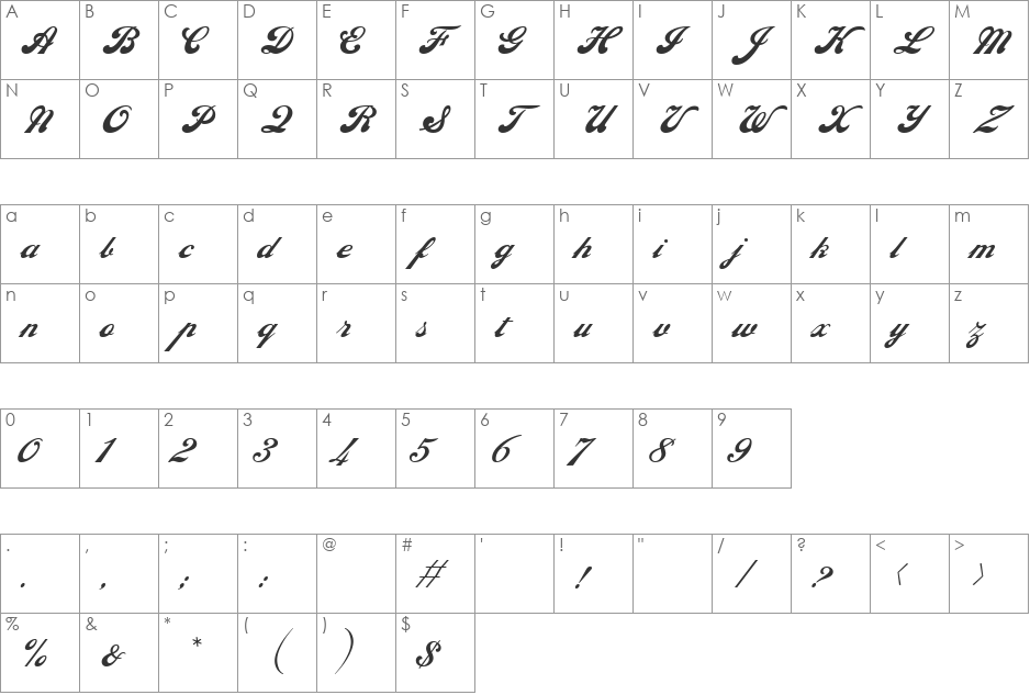 Ebor Script font character map preview