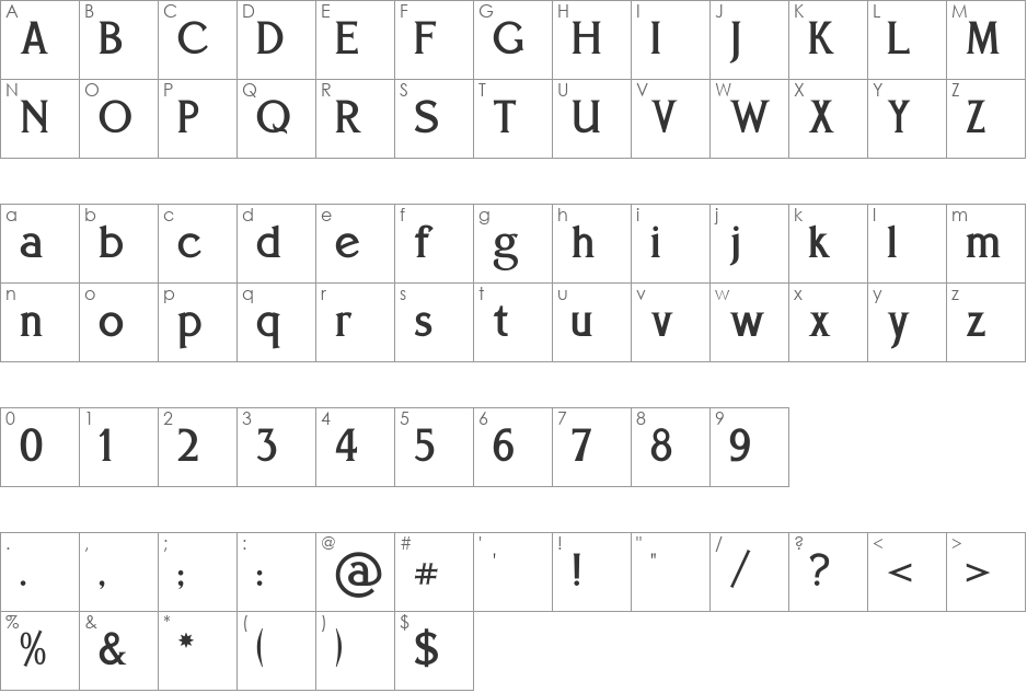 Eboracum font character map preview