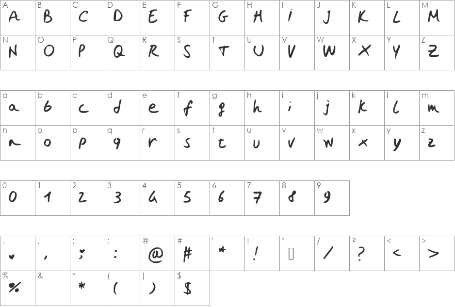 EbrinnasCandy font character map preview