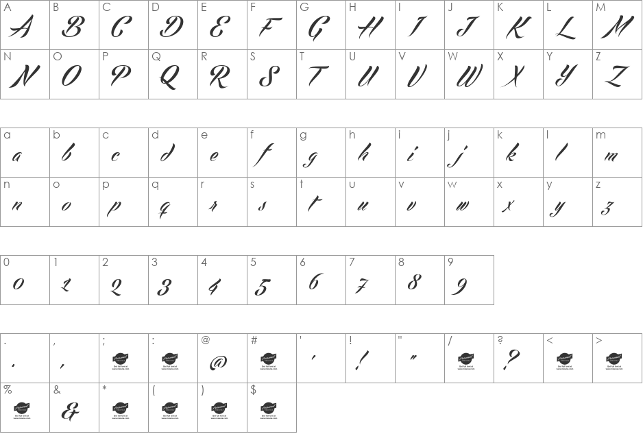 Echinos Park Script PERSONAL USE ONLY font character map preview