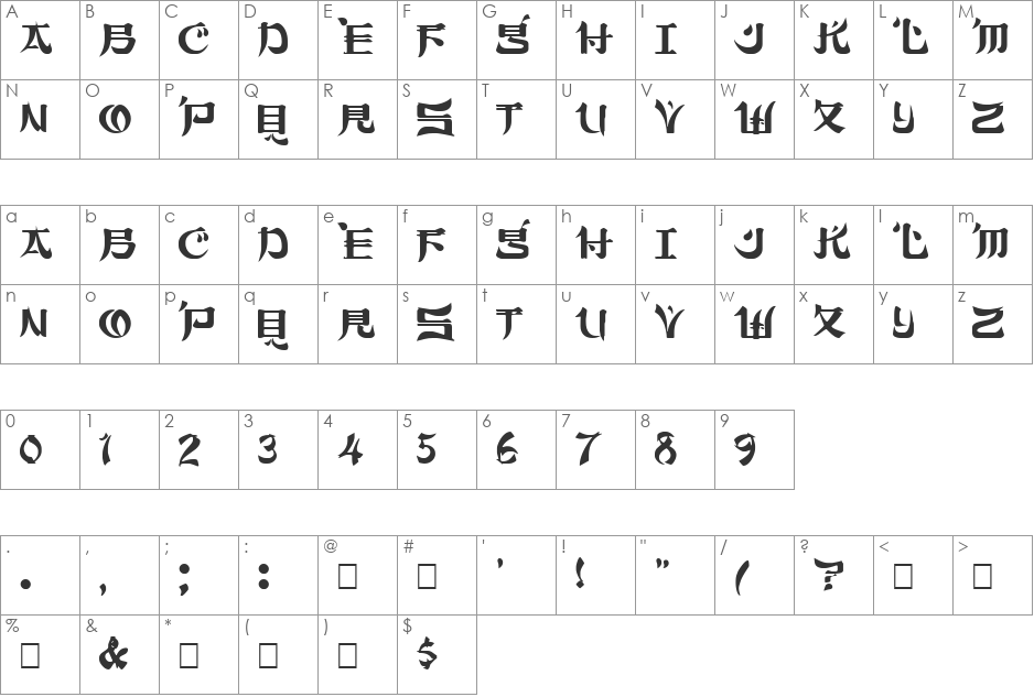 EchoCaps font character map preview