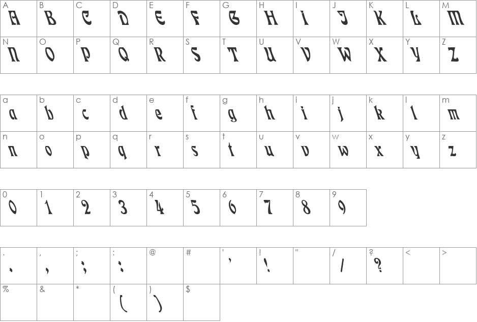Eckmann Cn Lefty font character map preview