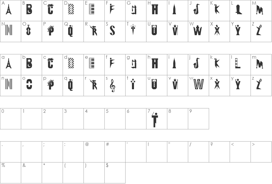 Eclectica font character map preview