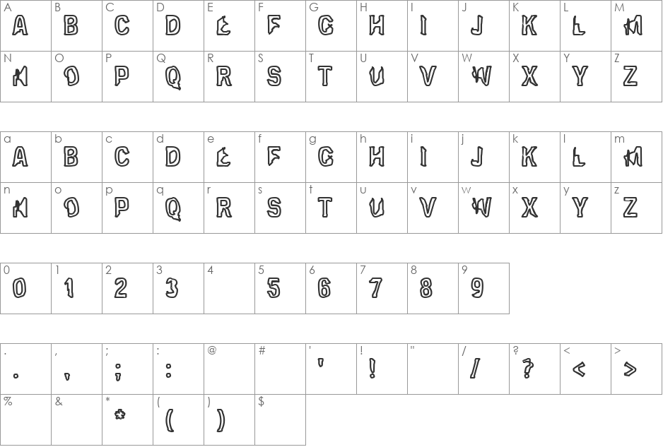 Eclipsed Moon Outline font character map preview