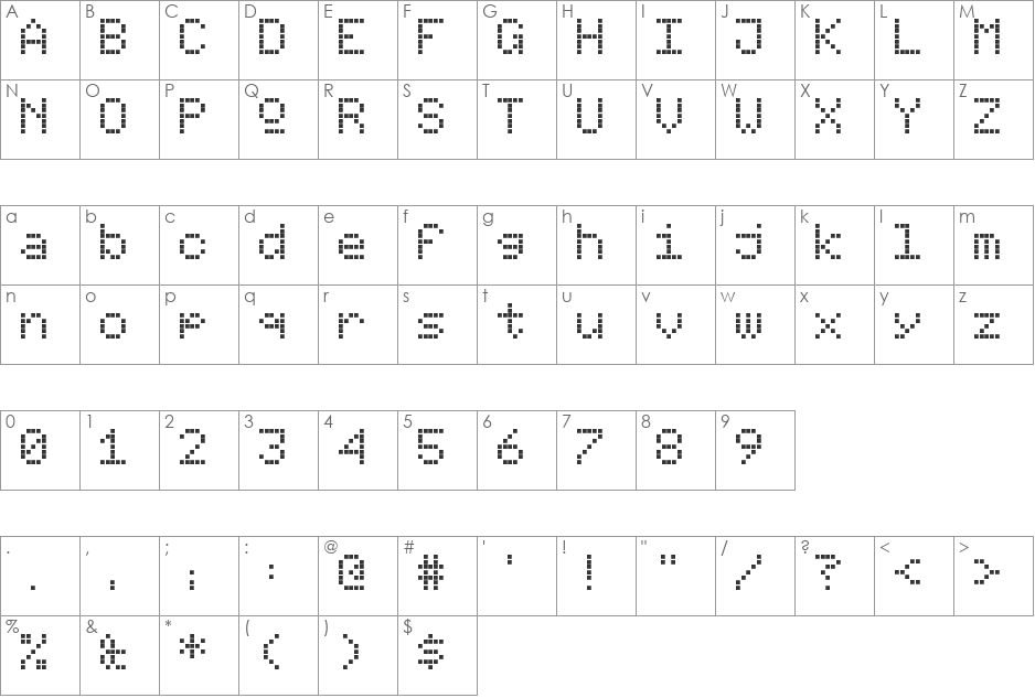 Ecran monochrome font character map preview