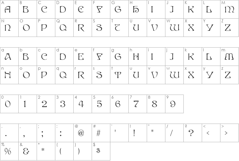 Edda Black font character map preview