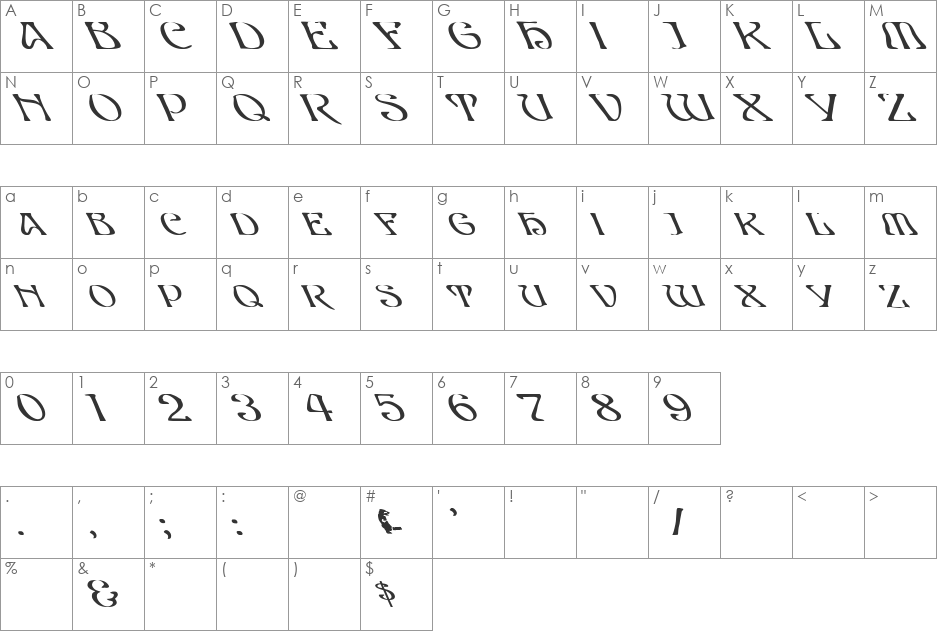 Edda Caps Lefty font character map preview