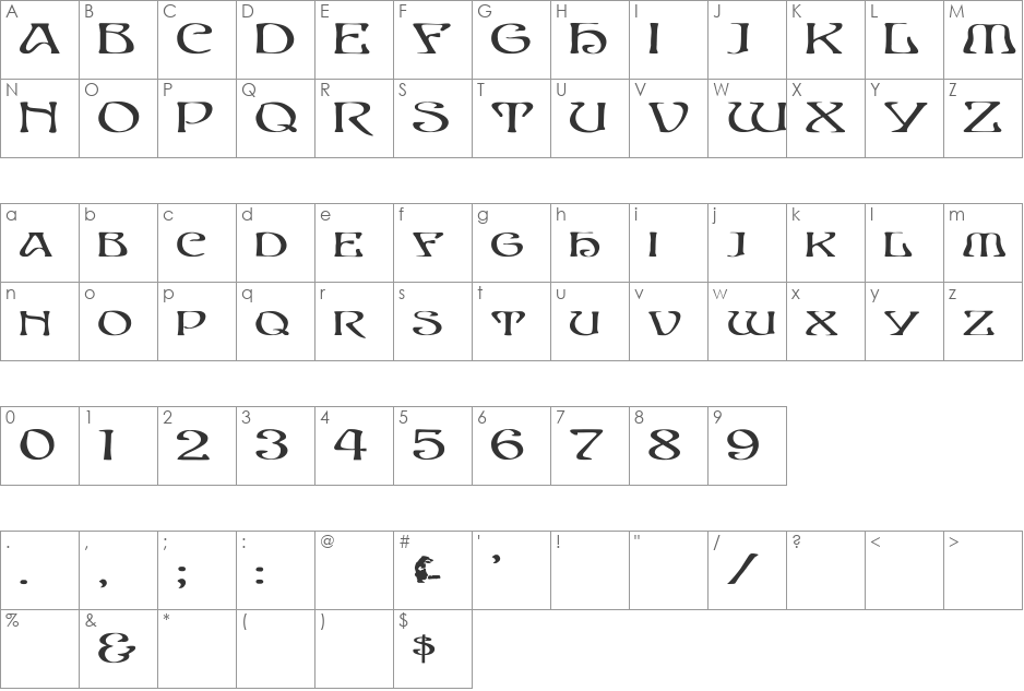 EddaCaps Wd Bold font character map preview