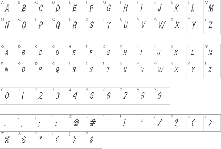 Eddy's Bones-Condensed font character map preview
