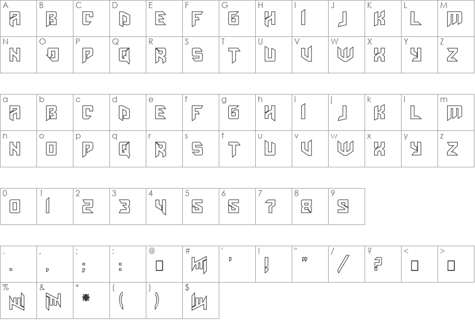 AmazObitaemOstrovOutline font character map preview