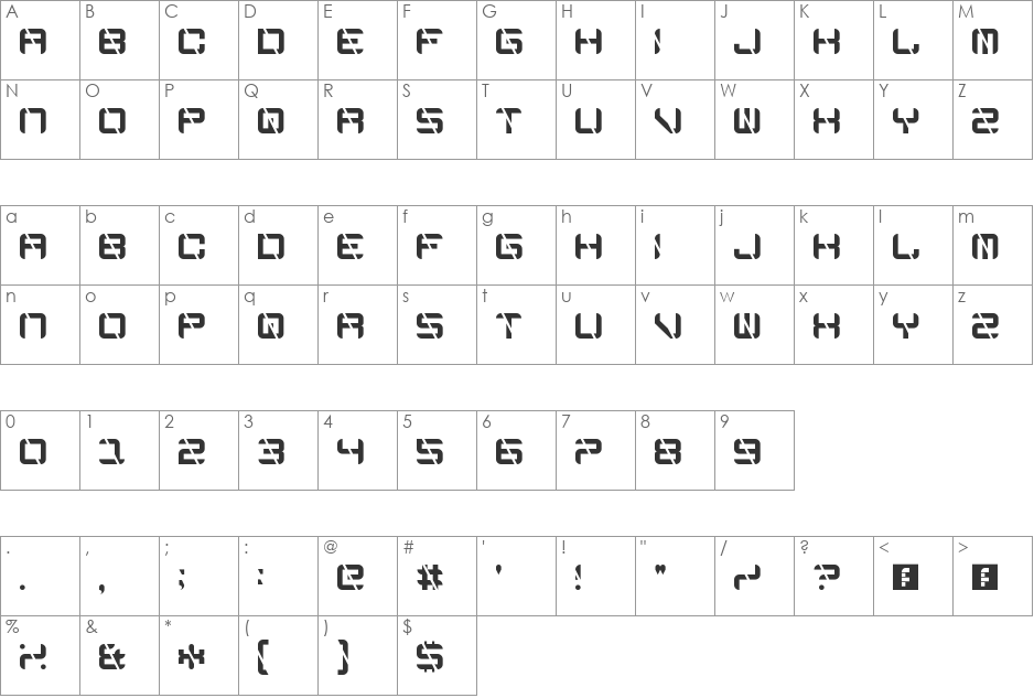 Edge Cutting font character map preview