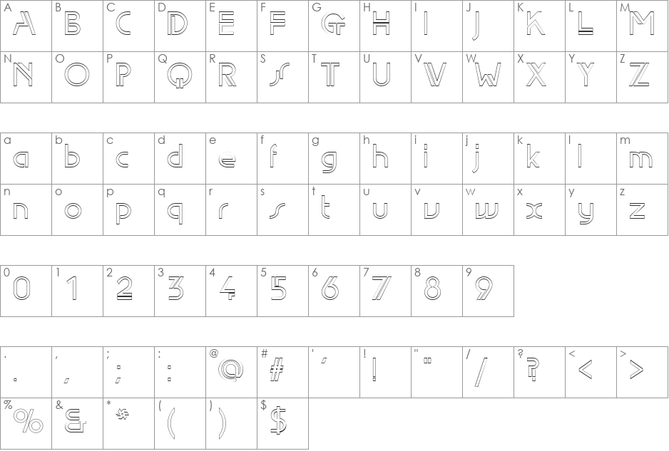 EdgeLineOutline font character map preview