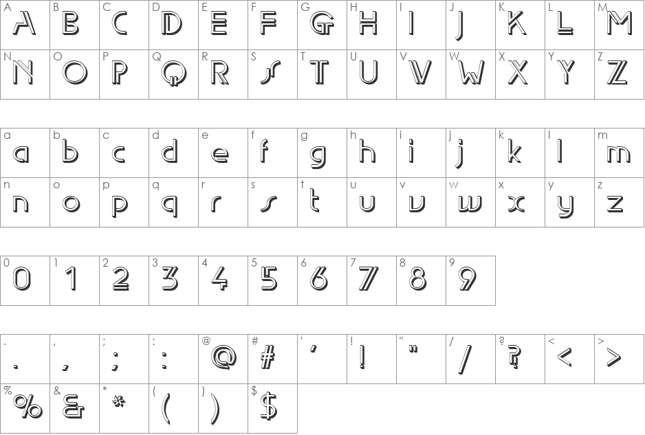 EdgeLineShadow font character map preview