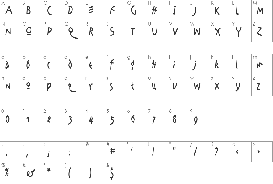 AmazonCondensed font character map preview