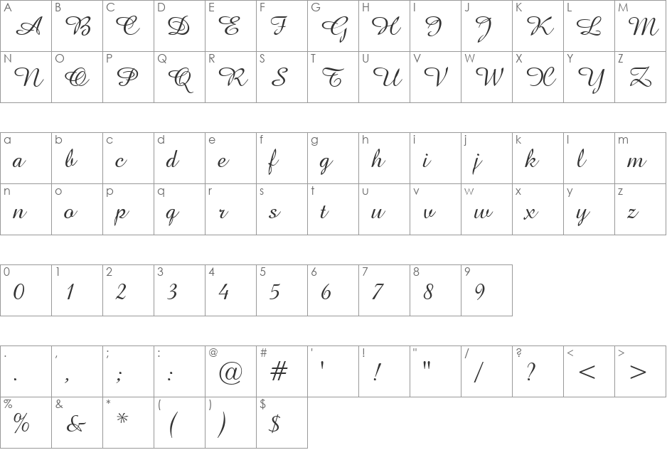 Amazone font character map preview
