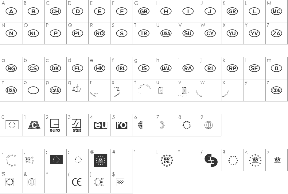 EEC LH Pi font character map preview