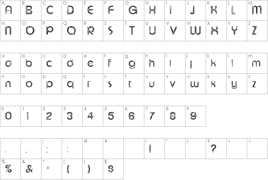 Eeviac font character map preview