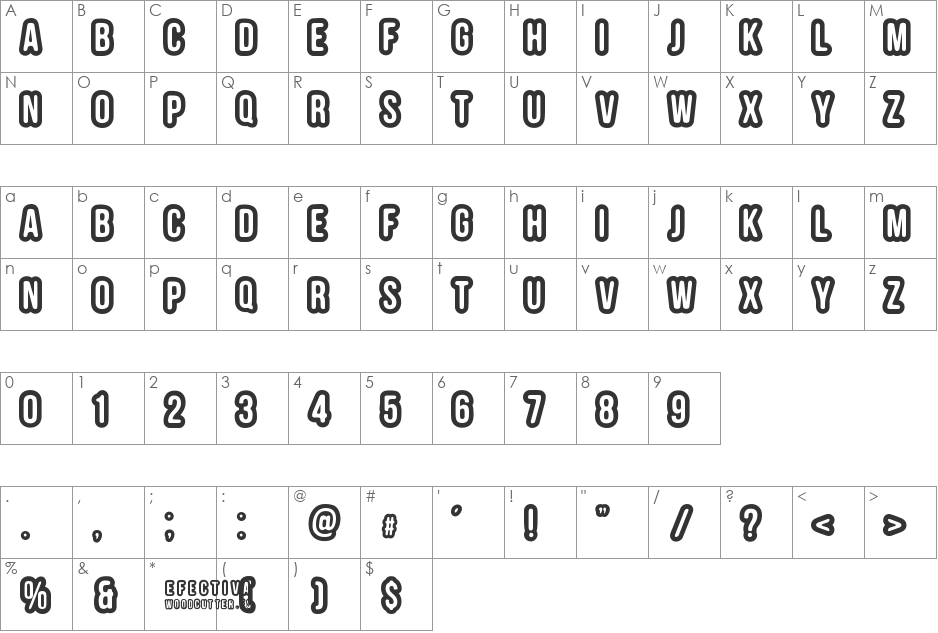 EFECTIVA font character map preview