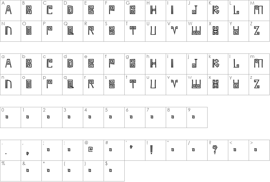 Ambages font character map preview