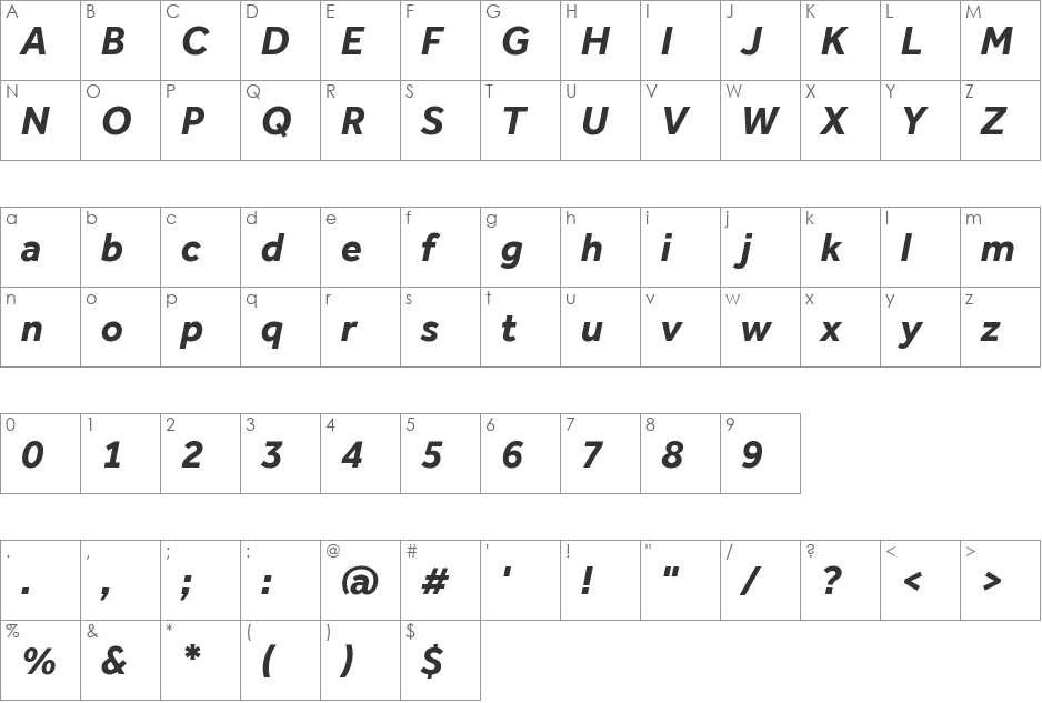 Effra font character map preview