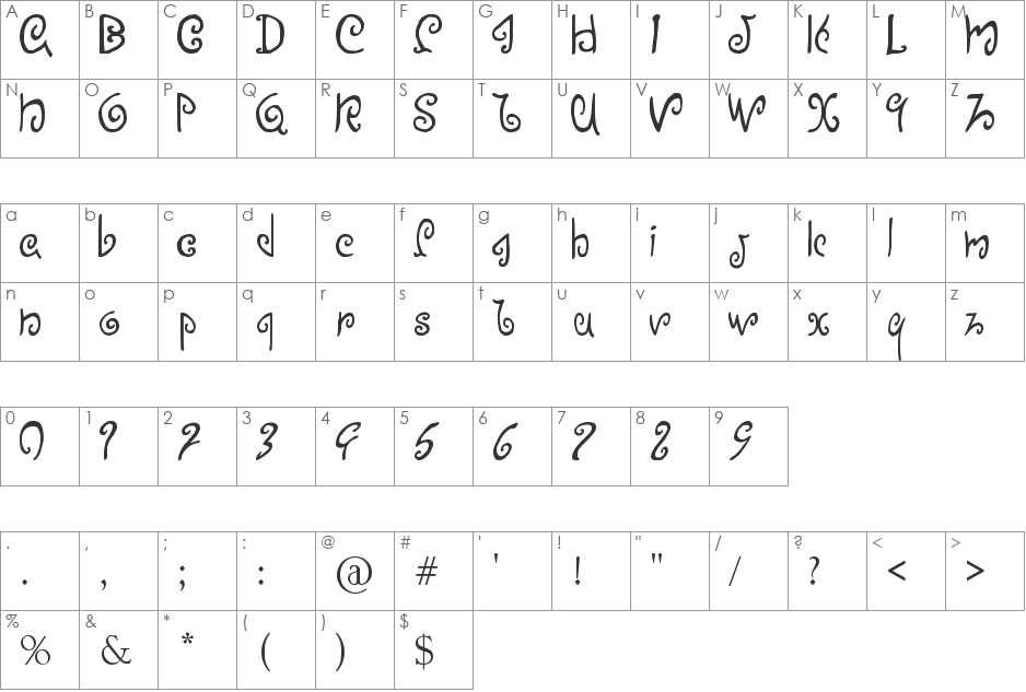 Efinea font character map preview