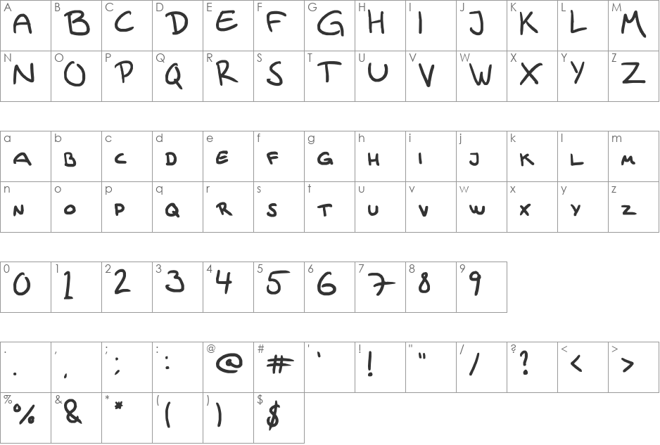 Egg's Handwriting font character map preview