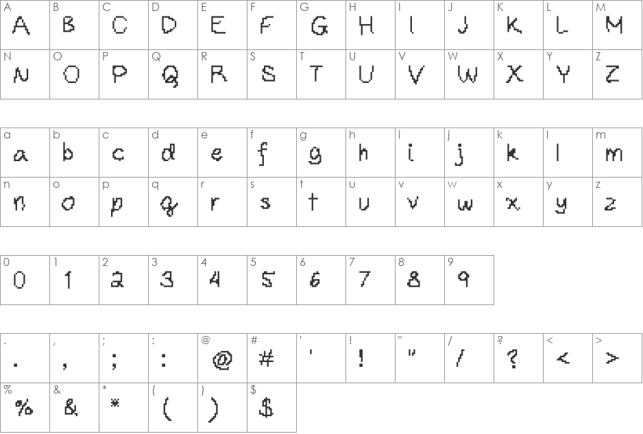 Eggmode font character map preview