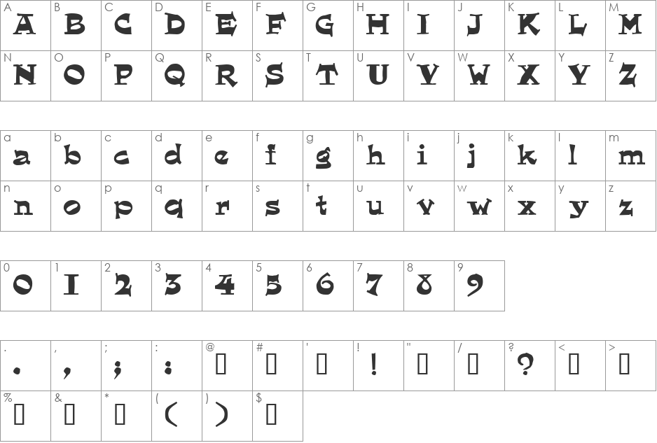 Eglantine font character map preview